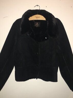 Jade and Ivory Peacoat Black with Faux Fur Trim Size X Large NWT